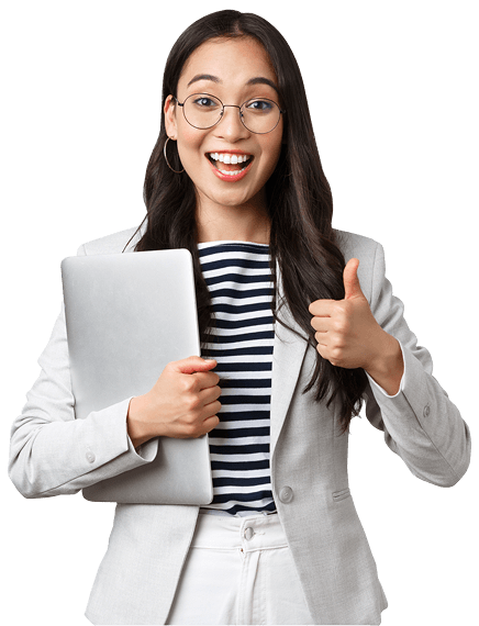 Happy corporate worker, with thumbs up sign